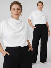 MOTF PREMIUM BLUS ELEGAN SATIN POLOS UKURAN BESAR UNTUK WANITA DENGAN LEHER COWL DAN UKURAN BESAR - Putih - View 1