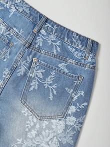 GlowEve Women's Floral Jacquard Fabric Jeans Date Daily Blue Floral Summer Romantic Vintage - Medium Wash - View 5