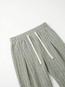 STEELVANCE Men's Summer Casual Drawstring Elastic Waist Vertical Striped Long Pants Vacation Style - Army Green - View 5