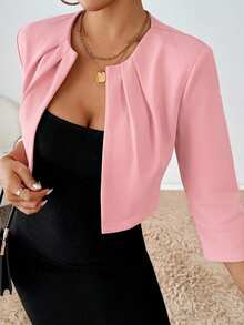 SHEIN Essnce Women's Elegant Solid Color Cropped Jacket - Baby Pink - View 4