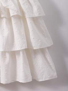 Elladie kids Vestido de niña con mangas cortas, cinturón y volantes en el bajo, de unicolor - Blanco - Ver 7