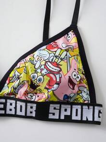 SpongeBob SquarePants | SHEIN Women's Cartoon Print Lingerie Set - Black - View 4