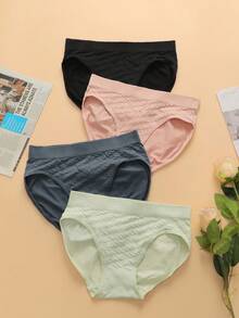 Snug Zone 4pcs Solid Color Textured Triangle Panties - Multicolor - View 1