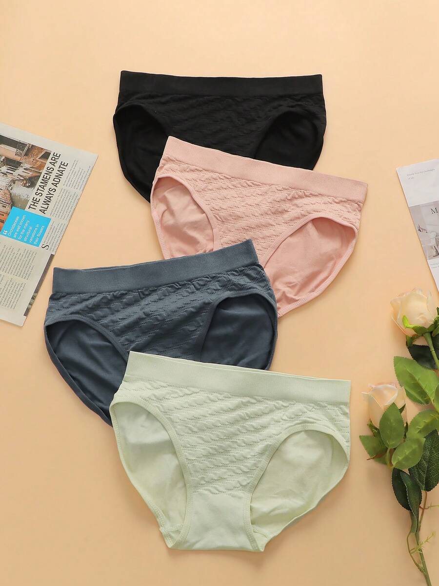 Snug Zone 4pcs Solid Color Textured Triangle Panties - Multicolor - View 1
