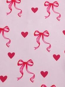 【隨機發送1套】女童青少年修身短袖上衣長褲睡衣套裝，甜美蝴蝶結愛心草莓條紋熊與櫻桃印花布料，舒適趣味設計，深受女孩喜愛 - 彩色 - 查看 7