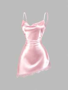 Sweetra Sexy Hot Girl Light Sexy Sweet Elegant Fantasy Charm Lady Young Shopping Dating Birthday Party Beach Vacation Light Social Occasion Asymmetrical Lace Trim Waist-Cinching Slim-Fit Bodycon Light Pink Spring Summer Autumn Women's Cami Dress - Baby Pink - View 3