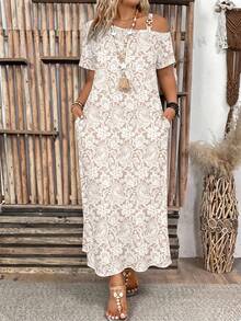 Breezaya Plus Size Milk Silk Faux Lace High Waist Dress 2025 New Summer Niche Design Slimming Dress For Slightly Women - Multicolor - View 4