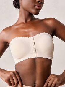 Veilyse 女士无肩带无缝前扣无钢圈防滑性感吊带文胸，隐形内衣 - 杏色 - 查看 7