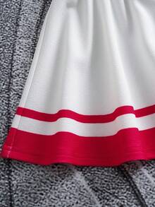 SHEIN HOT STUFF Young Girl Summer Casual Striped Cartoon Print Short Sleeve T-Shirt And Skirt Set - White - View 10