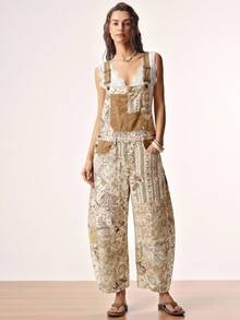 Bohemela New Women's Floral Beige Casual Boho Denim Overalls, Jumpsuit Y2K Summer Back-To-School Vacation Outfits Beer Festival Rompers Vacation Vacation - Multicolor - View 6