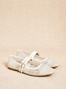 Rosivie Women's Fashionable Casual Commute Metallic Flats Valentine's Day - white net - View 1