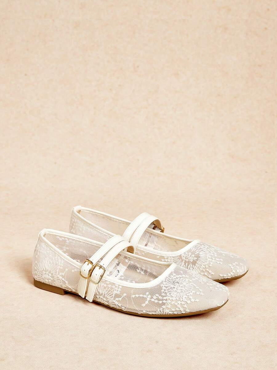 Rosivie Women's Fashionable Casual Commute Metallic Flats Valentine's Day - white net - View 1