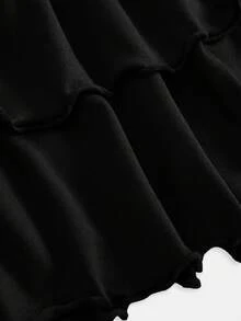 SHEIN 少女夏季針織掛脖收腰層次荷葉邊洋裝，適合日常通勤、優雅穿搭、派對、約會、家庭聚會、畢業季、度假穿著 - 黑色 - 查看 6