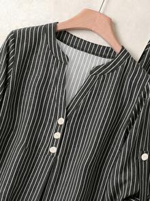 Rusticease Women's Striped Shirt And Pants 2 Pieces Set - Black - View 4