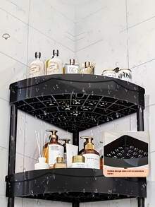 1PC Foldable Easy Assembly Multi Functional Space Saving Sturdy Durable Compact Versatile Modern Corner Shelf Basket Rack For Bathroom Kitchen Cosmetics Bath Products Shampoo Conditioner Body Wash Organizer Storage - Black - View 6