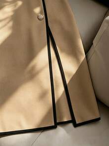 Franclia Women's Elegant Waist-Cinching Color-Block Hem Slit Long Skirt, Summer, Spring, Party, Wedding And Events, Holiday, Casual Skirt, Color-Block Hem Metal Buckle A-Line Skirt, Luxurious And Noble - Khaki - View 3