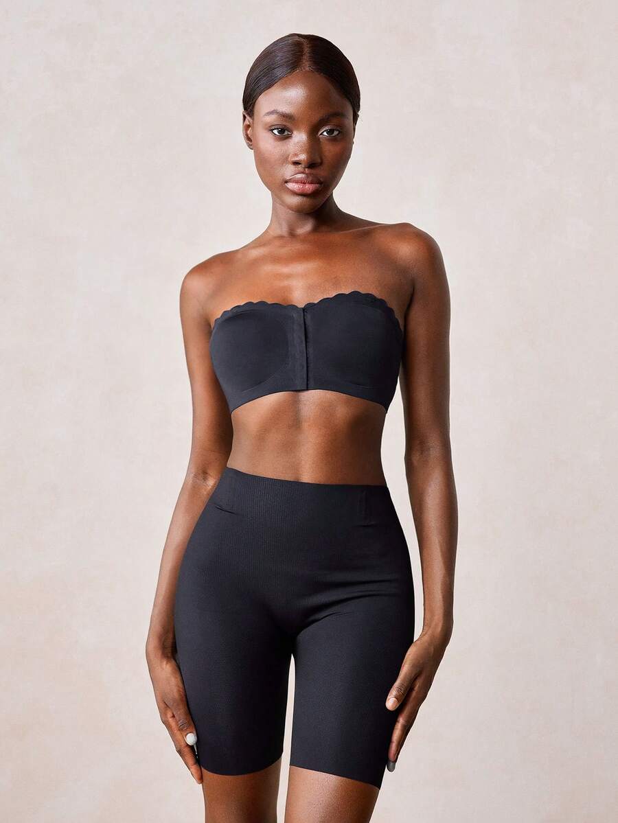 Veilyse Bra Camisole Seksi Wanita Tanpa Tali, Tanpa Jahitan, Penutup Depan, Tanpa Kawat, Anti Selip, Pakaian Dalam Tak Terlihat - Hitam - View 1