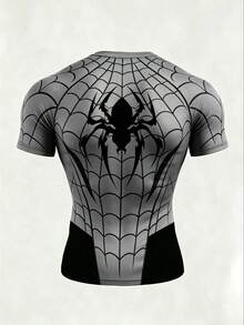 GymBeat Men's Spider Print Raglan Short Sleeve Sports T-Shirt - Black - View 2