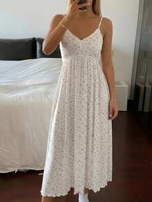DAZY Sweet Floral Lace Patchwork V-Neck Spaghetti Strap Dress Summer Outfit Women's Nightgown Pajamas - White - View 4