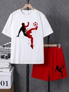 Set Kaos Lengan Pendek Kerah Bulat Minimalis Kasual dan Celana Pendek untuk Remaja Laki-laki, Cocok untuk Olahraga Musim Panas, Set Pakaian Bergambar yang Nyaman dan Lembut. - MultiWarna - View 7