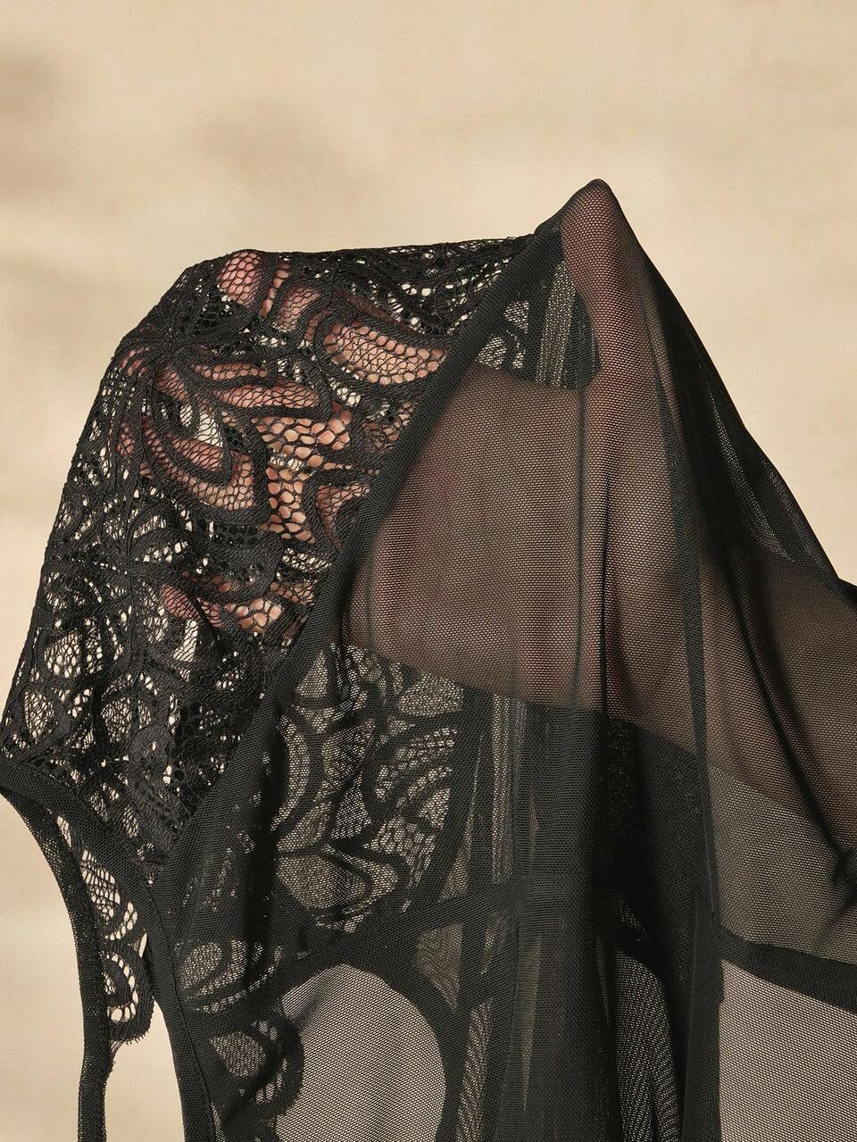 Anewsta Mono sexy de mujer con encaje negro y malla transparente, ropa interior de capas para fiestas de verano, salidas nocturnas y citas