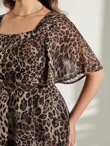 Chikora Plus Size Summer Fashion Leopard Print Dress - Brown - View 9