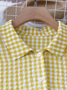 SHEIN LUNE CURVE 大码短袖格子衬衫裙，带领 - 彩色 - 查看 6