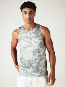 SUMWON Camouflage Printed Mesh Tank Top Sleeveless Crew Neck Regular Fit Summer Activewear Performance Style - Grey - View 4