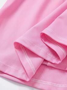 SHEIN Young Girl Knitted Numeric Pattern Camisole Dress, Casual Sportswear - Pink - View 4
