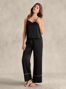 EverLounge Women's Camisole Long Pants Casual Modest Pajama Set Lounge Black Summer - Black - View 5