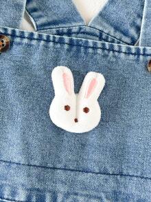 SHEIN Vintaside Kids 2pcs Baby Girl Spring/Autumn Cute Rabbit Outfit, White Ribbed Crew Neck Long Sleeve Bodysuit, Paired With Washed Denim Overall Pants, 3D Rabbit Patch - Blue - View 5