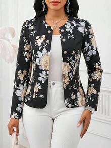 SHEIN Lady 女款多色優雅輕便外套，適合工作穿著、節慶、辦公室、鄉村風、生日與秋季 - 黑色 - 查看 3