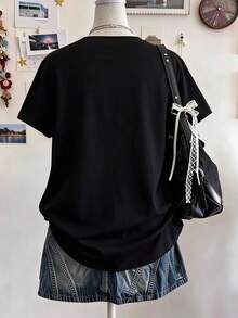 SHEIN Sparklyn 青少年女孩數位豹虎印花短袖T恤，春夏休閒舒適時尚風，適合外出、戶外運動、戶外野餐、街頭攝影、居家、校園、度假、禮物、日常穿著，簡單設計，適合所有季節 - 彩色 - 查看 2