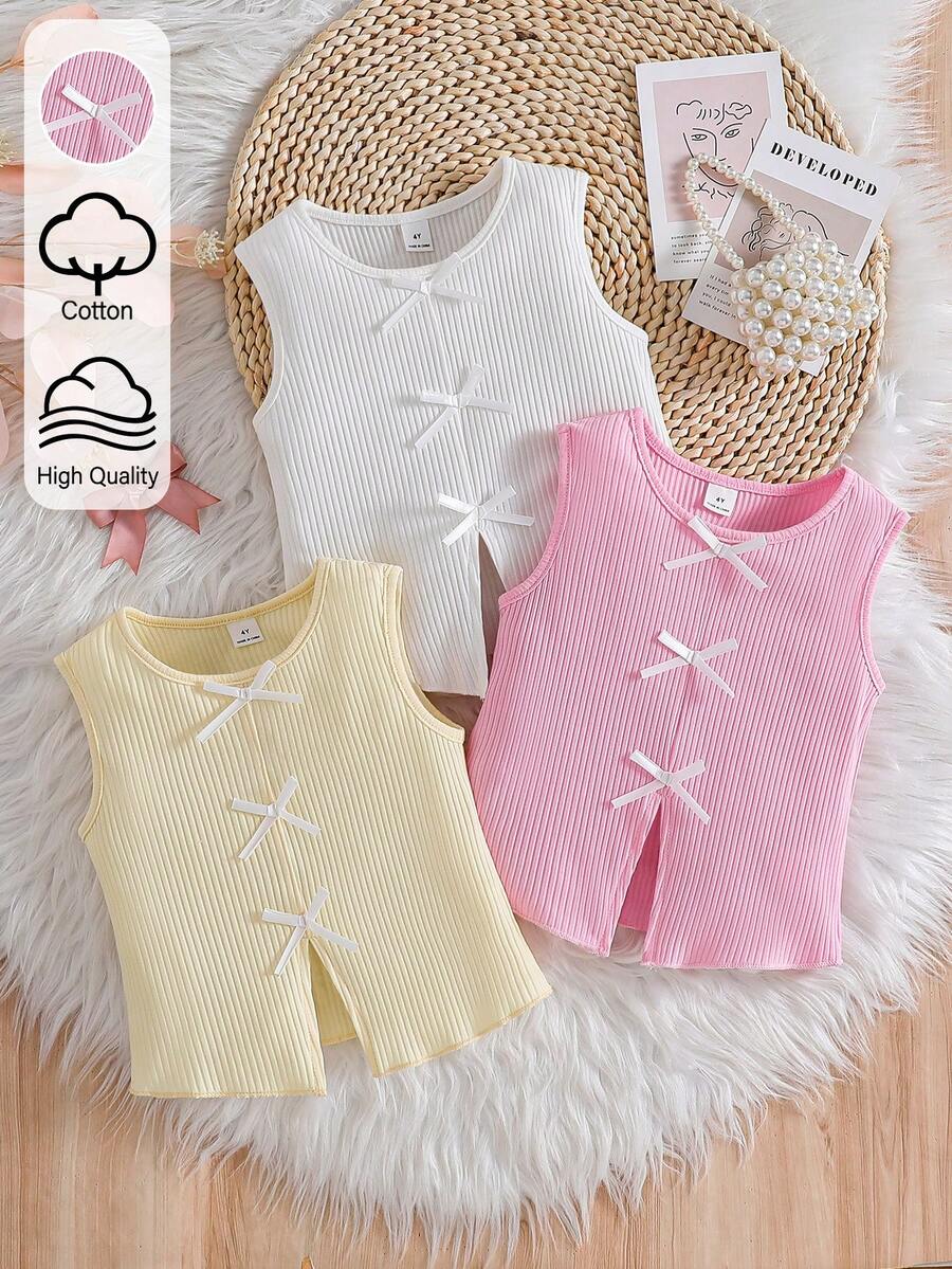 SHEIN 女童夏季休閒蝴蝶結裝飾背心