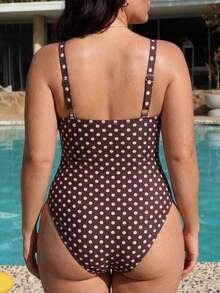 Swim Mod Plus Size One Piece Fresh Print Ruched Bust Square Neck Wide Strap Sexy Conservative Women's Swimsuit - Multicolor - View 2