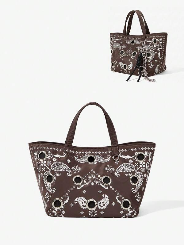 Viva Strut Tas Tangan Wanita Modis Kasual Gaya Jalanan Vintage Motif Paisley dengan Hiasan Rivet, Cocok untuk Perjalanan Sehari-hari, Kencan, Belanja, Sekolah, Liburan, dan Pantai.