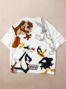 LOONEY TUNES X SHEIN Men's Crew Neck Short Sleeve Casual Versatile T-Shirt - White - View 1