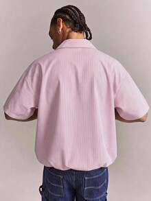 CRAVYNX Men's Casual Vacation & Commute Letter & Stripe Print Loose Fit Shirt, Summer - Red - View 2