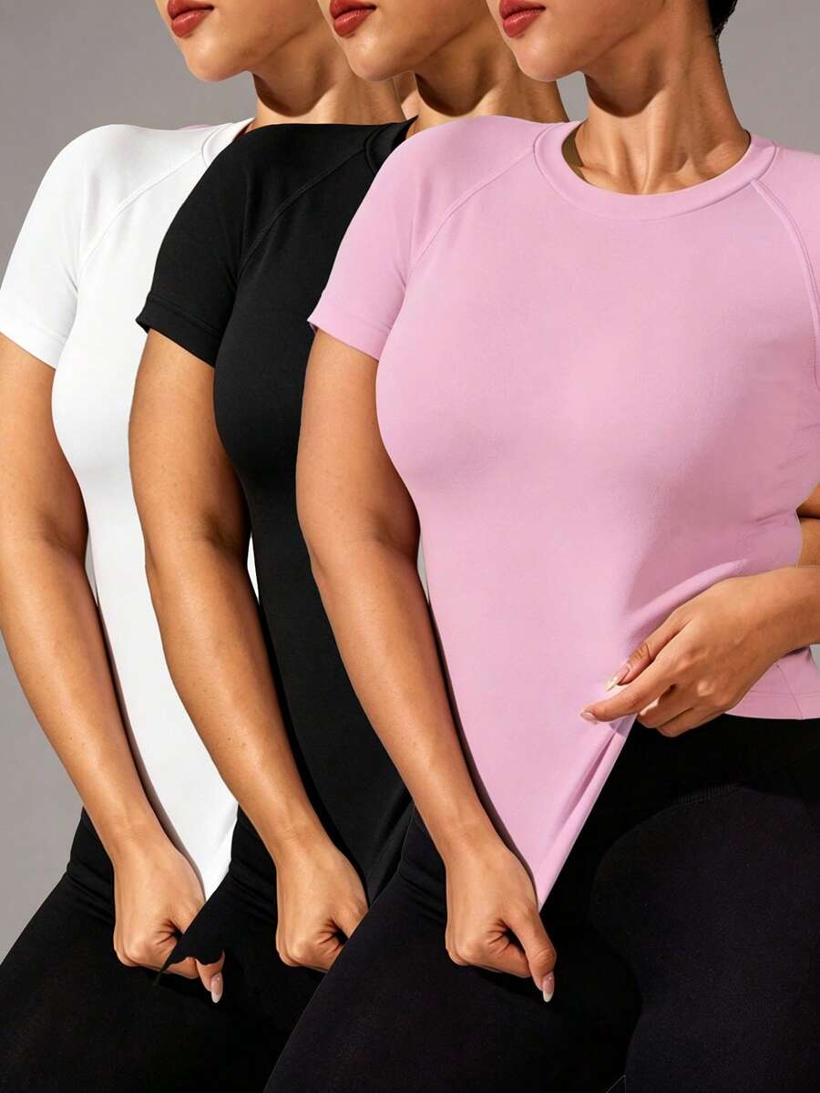 Velisys Velisys Women's Plus Size Solid Color Short Sleeve Fitted Sports T-Shirt - Multicolor - View 1