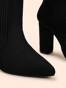 CUCCOO BASICS Women Fashion Shoes Knitting Point Toe Chunky Heeled Sock Black Boots - Hitam - View 4