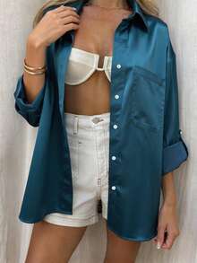 Vaclyn Women's Casual Versatile Solid Color Shirt - Green - View 4