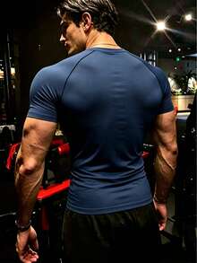 GymBeat Men's Wing Print Raglan Short Sleeve Sports T-Shirt - Royal Blue - View 2