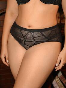 Divavoom 1pc Geometric Pattern Black Plus Size Women's Panties - Black - View 5