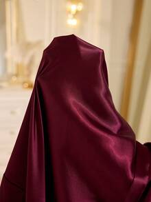 MuseNap CURVE Plus Size Burgundy Lace Patchwork Faux Silk Pajama Set: Exquisite Camisole Nightgown + Long Sleeve Robe - Purple - View 7