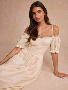 Enchnt Premium Summer Romantic Women's Elegant Apricot Embroidered Fabric Casual Party Long Dress,Graduation Dress,Vacation Dress,Festival Outfits - Apricot - View 5
