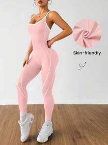 SHEIN Dewbera H1086 黑白無縫運動連身衣 - 粉色 - 查看 5