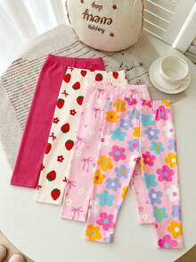Random 4 Packs Send 3 Packs Baby Girl Cute Comfortable Knitted Elastic Solid Color Elastic Waist Long Pants - Multicolor - View 2