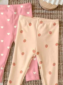 Random 4 Packs Send 3PACK Cream, Cute Cherry, Lemon, Strawberry, Vintage Floral, Embossed, Baby Girl Cute Comfortable Knitted Elastic Solid Color Elastic Waist Long Pants - Multicolor - View 9