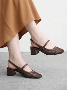 CUCCOO BIZCHIC 女款時尚高跟鞋，扣環粗跟 PU 全球四季通勤優雅百搭 節慶度假辦公室戶外日常 - 經典棕 - 查看 6