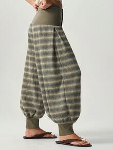 Bohemela Casual Solid Color Knit Loose Fit Women's Long Pants - Army Green - View 4